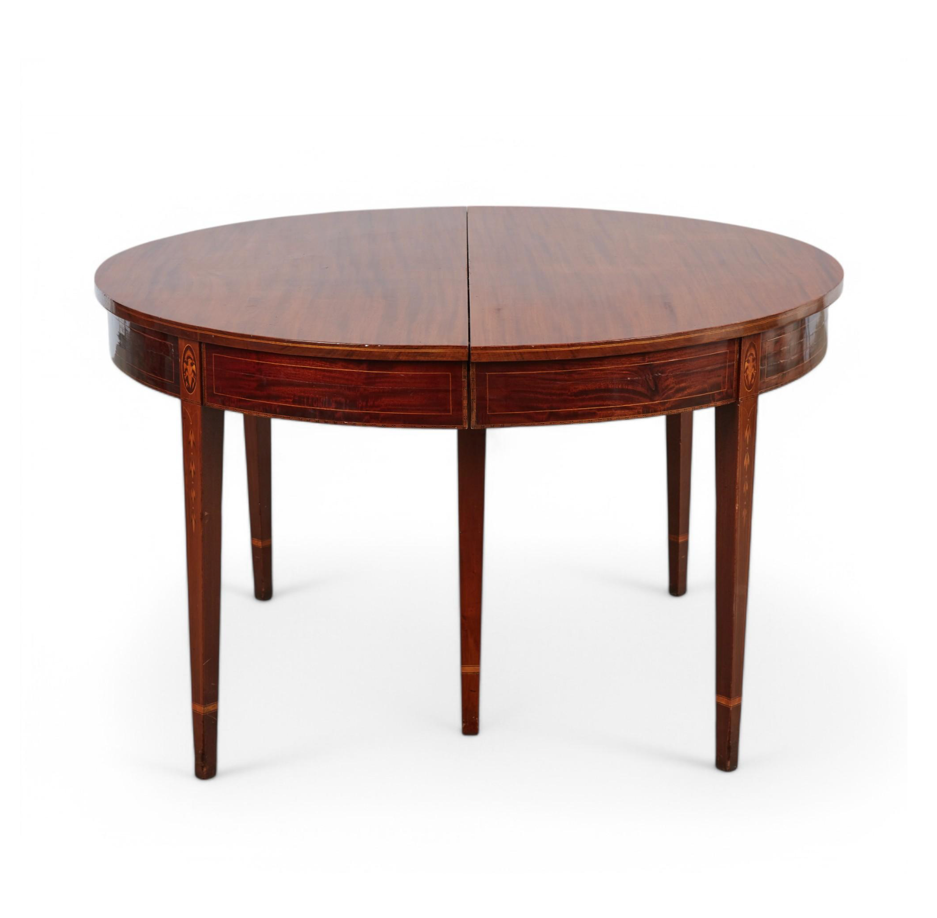 AF1-420: Antique American Federal Inlaid Mahogany Round Extension Dining Table Early 19th Century