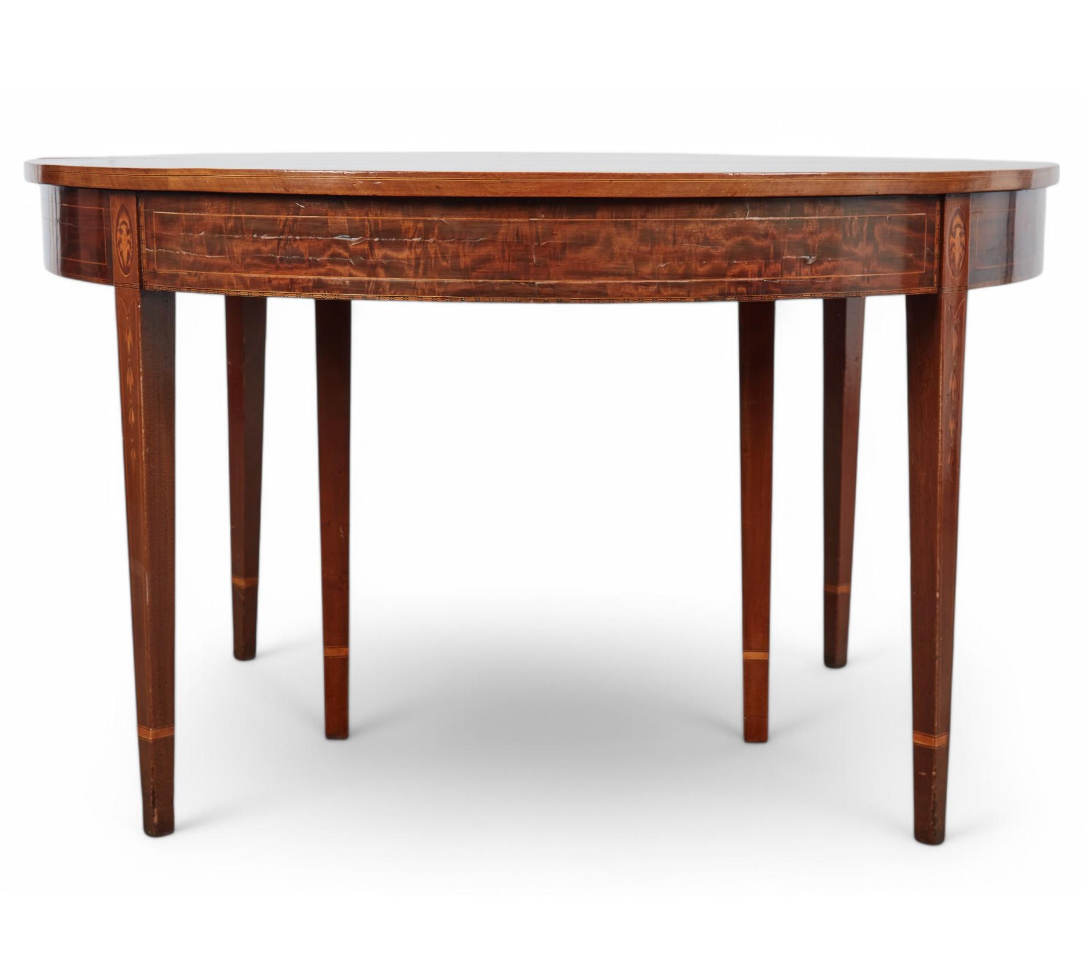 AF1-420: Antique American Federal Inlaid Mahogany Round Extension Dining Table Early 19th Century