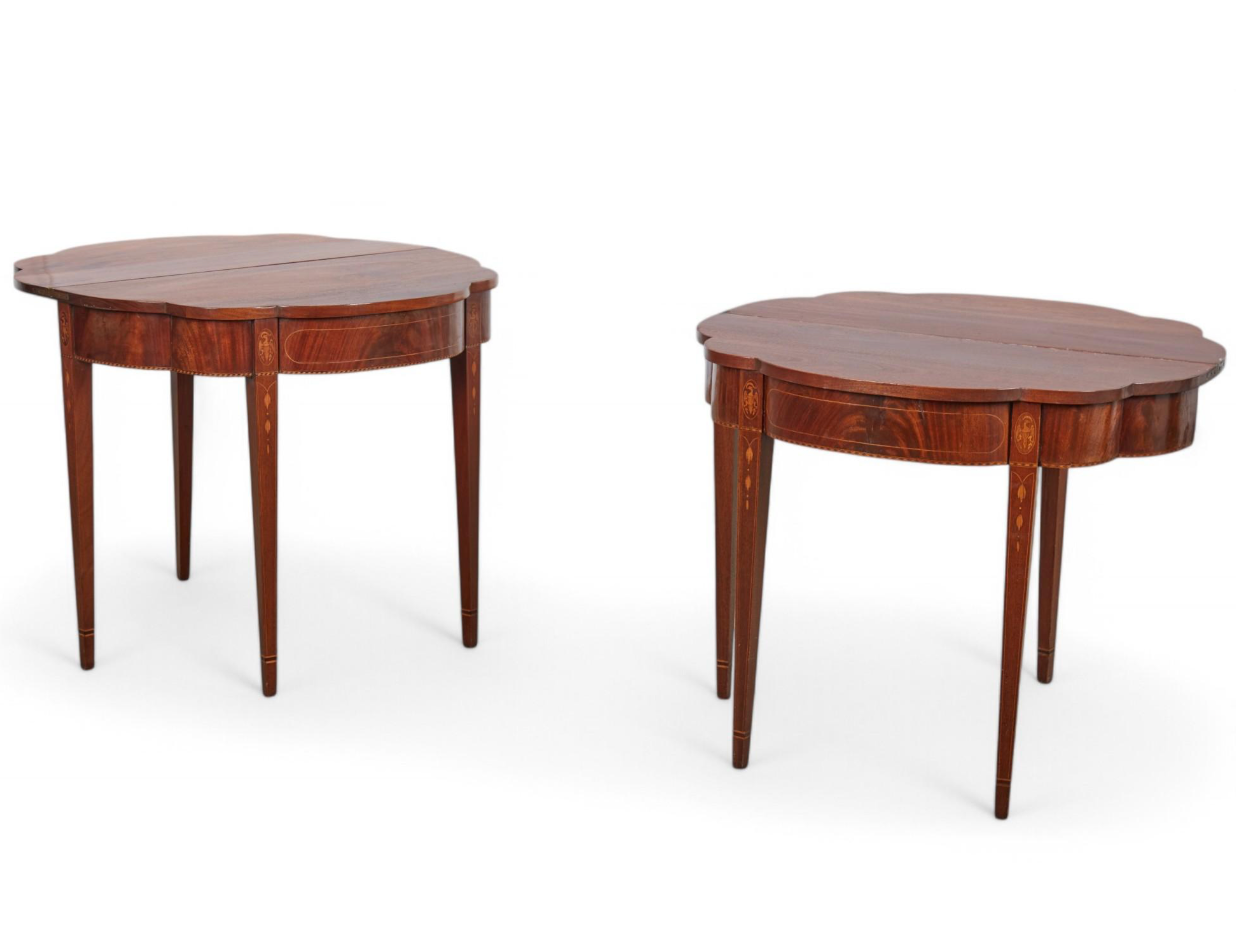 AF1-418: Antique Pair of American Federal Inlaid Mahogany Demilune Game Tables Late 19th Century