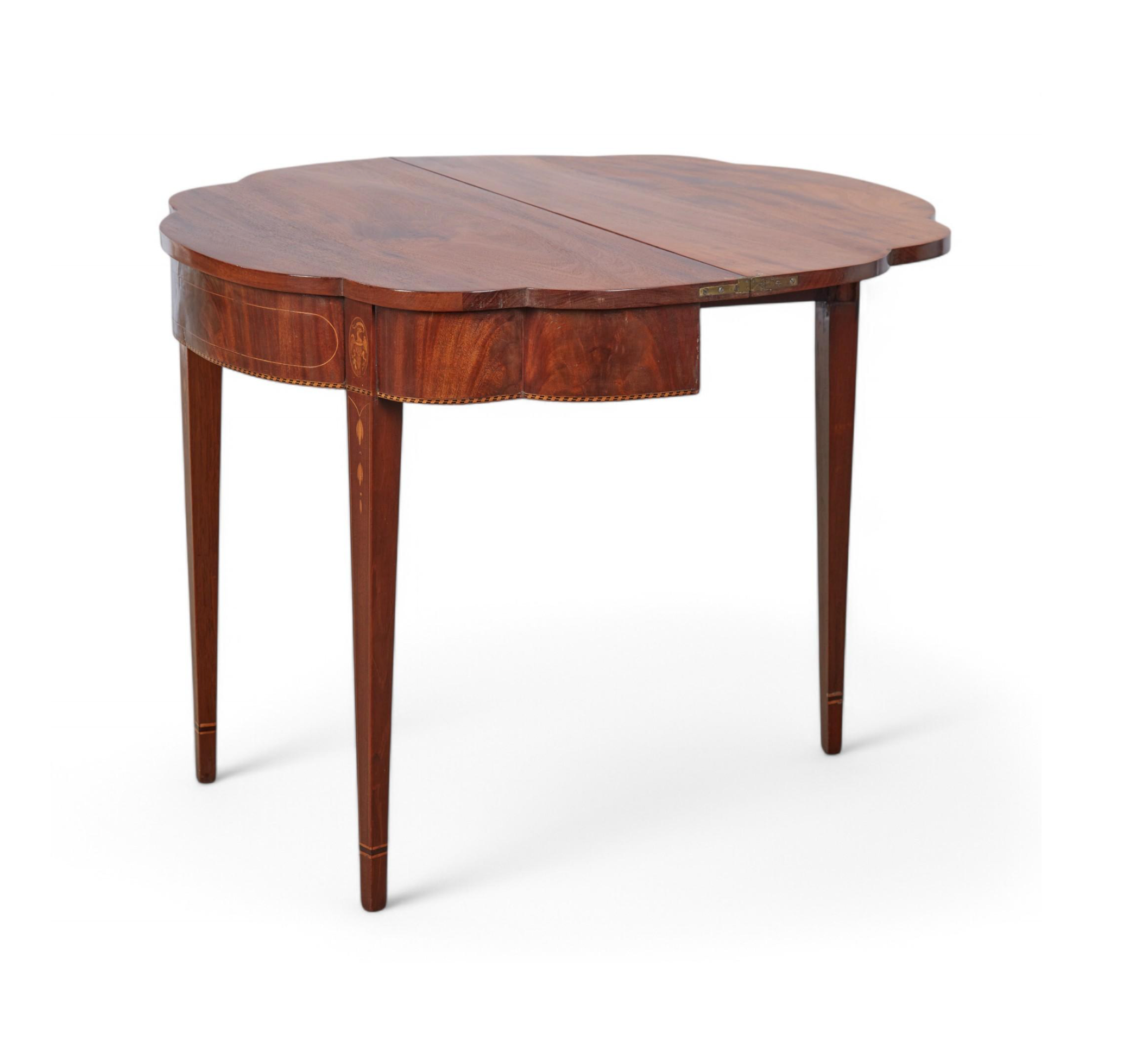 AF1-418: Antique Pair of American Federal Inlaid Mahogany Demilune Game Tables Late 19th Century