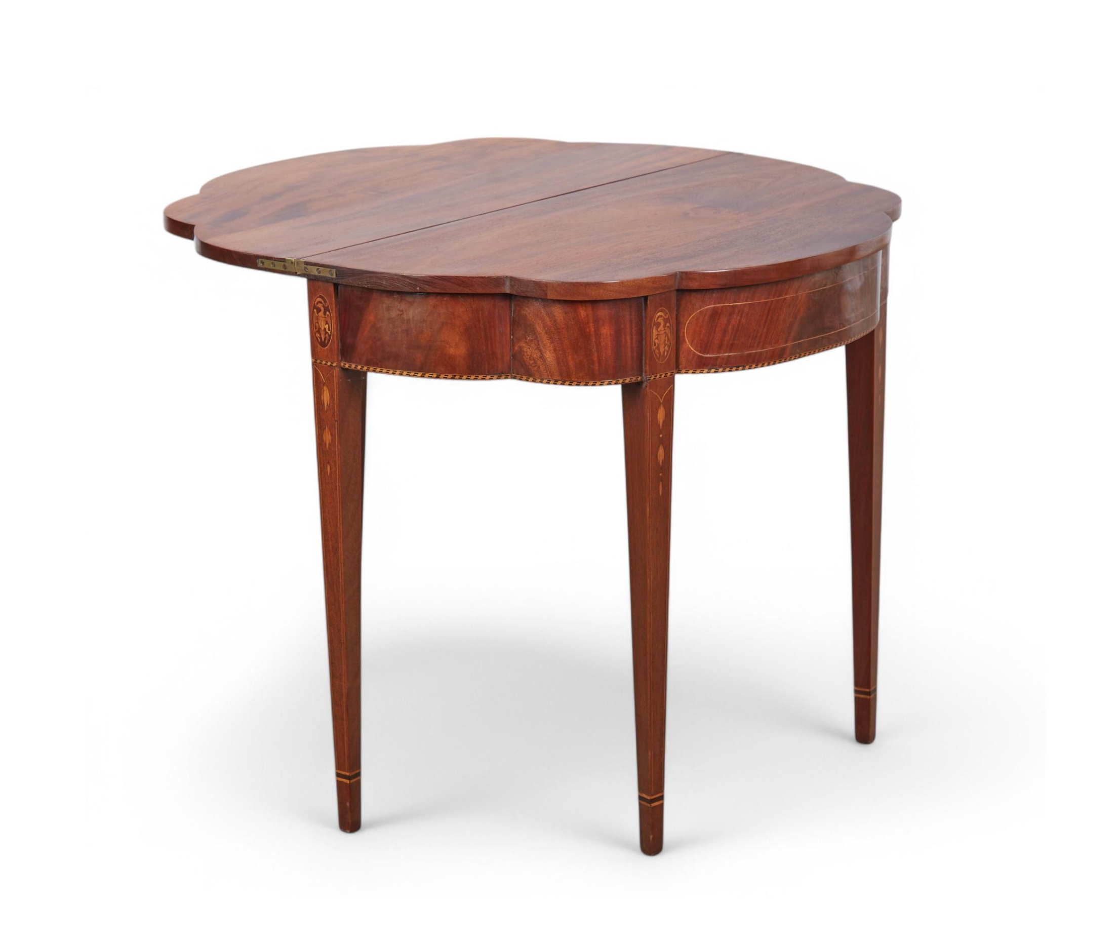 AF1-418: Antique Pair of American Federal Inlaid Mahogany Demilune Game Tables Late 19th Century