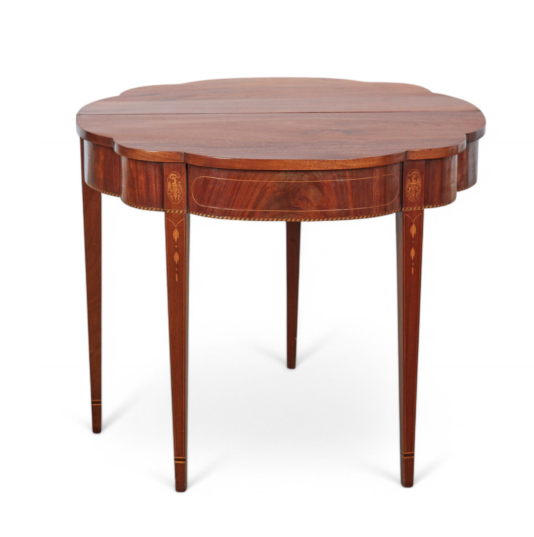 AF1-418: Antique Pair of American Federal Inlaid Mahogany Demilune Game Tables Late 19th Century