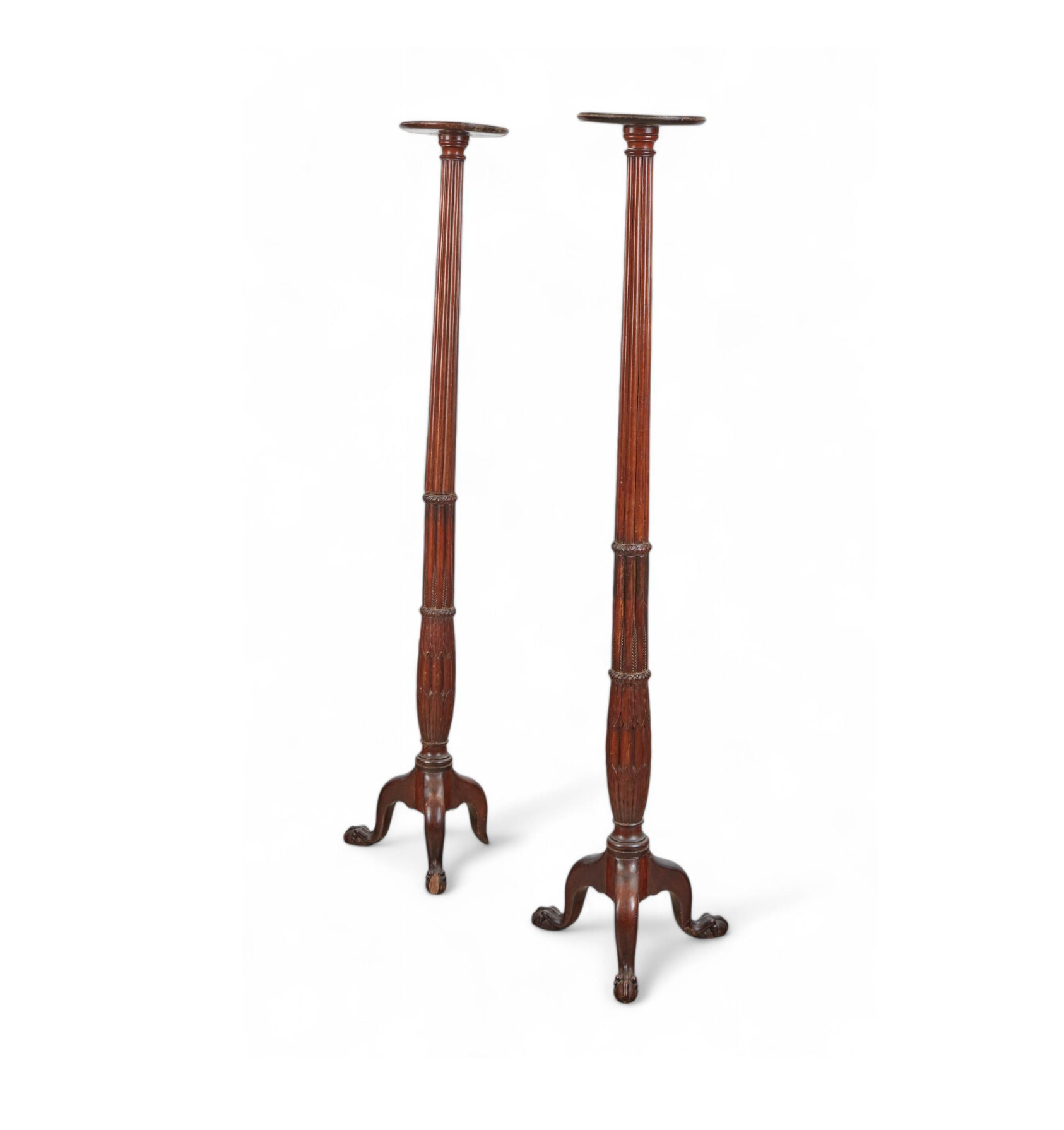 AF8-003: Antique Pair of George II English Mahogany Tall Pedestals Late 19th Century