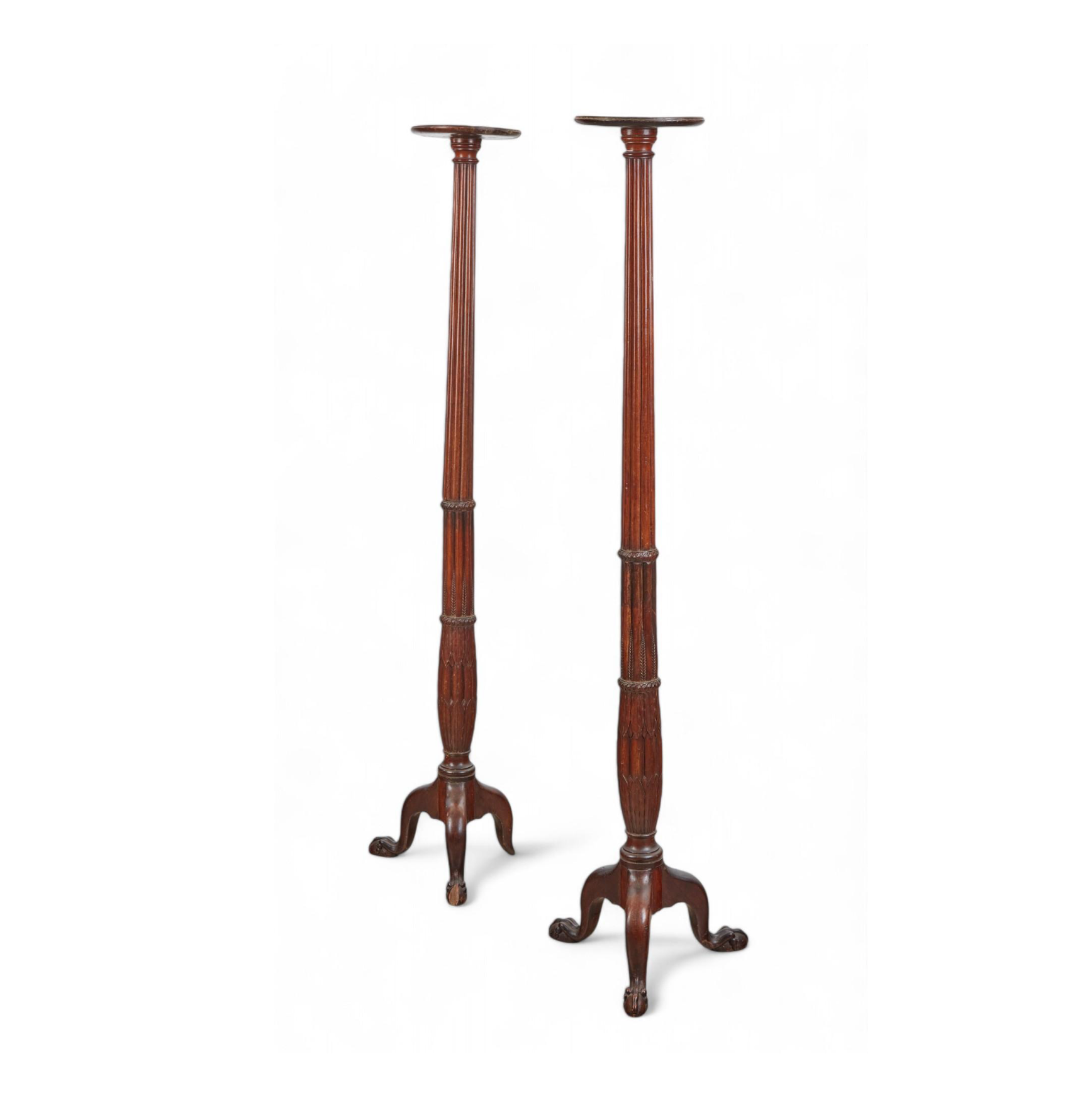 AF8-003: Antique Pair of George II English Mahogany Tall Pedestals Late 19th Century
