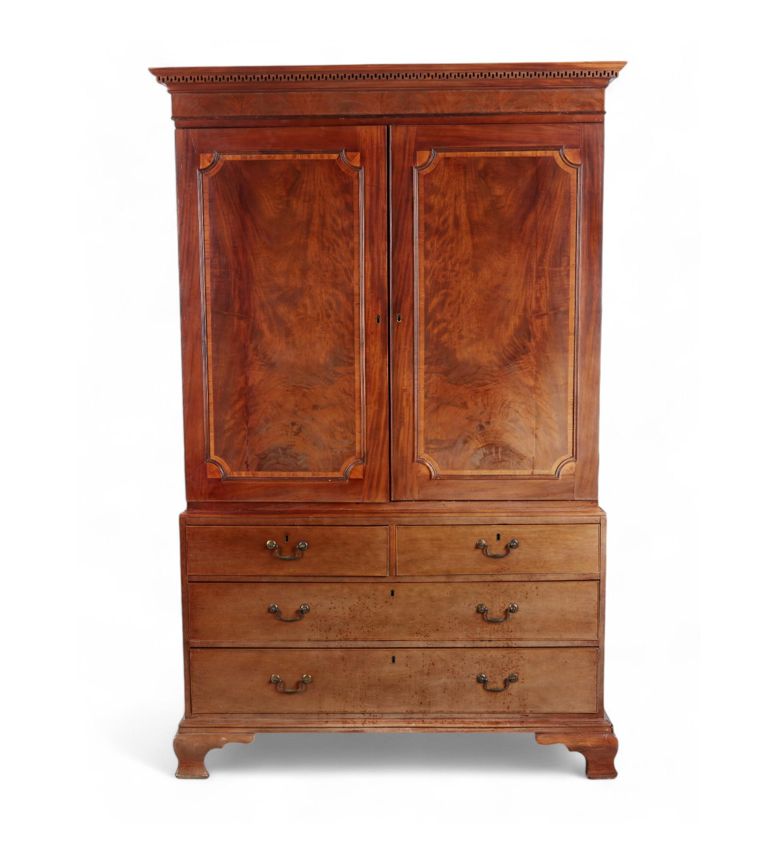 AF4-375: Antique George III Mahogany Linen Press Late 18th Century