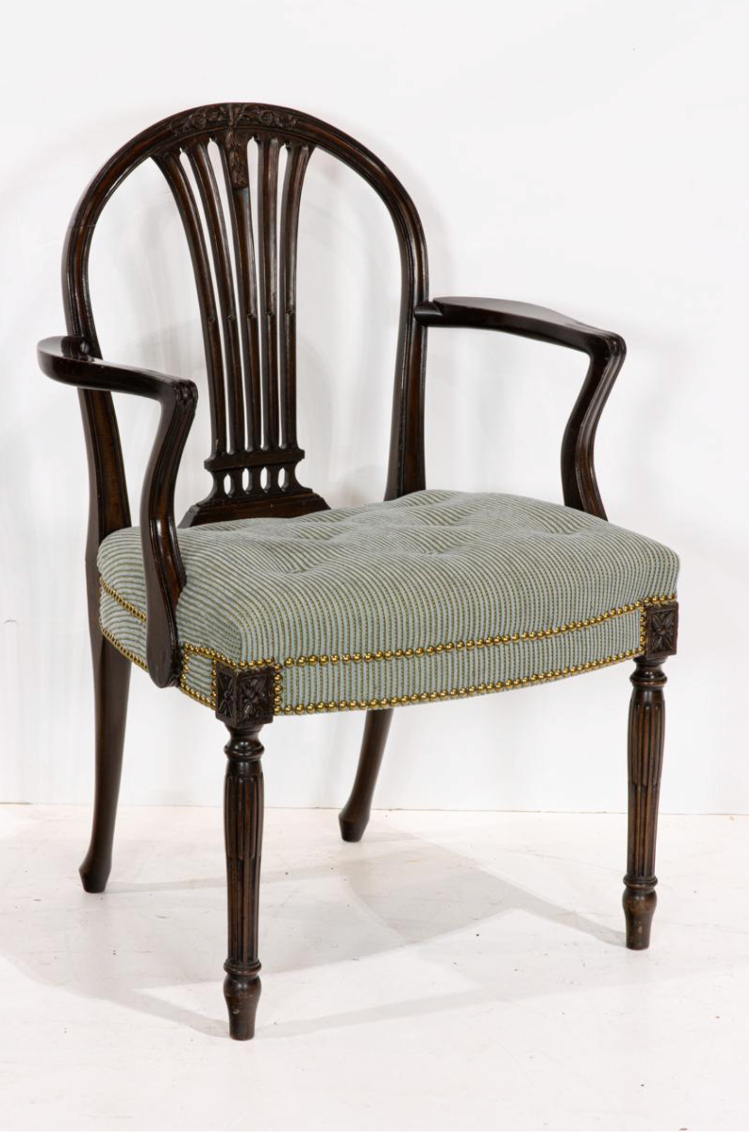 Antique Set of Four Early 20th Century Hepplewhite Style Mahogany Arm Chairs | Work of Man