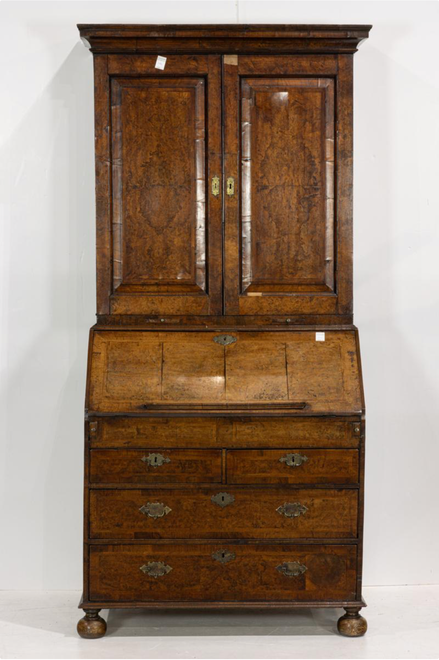 AF5-046: Antique George II Burl Walnut Secretary Bookcase Mid 18th Century