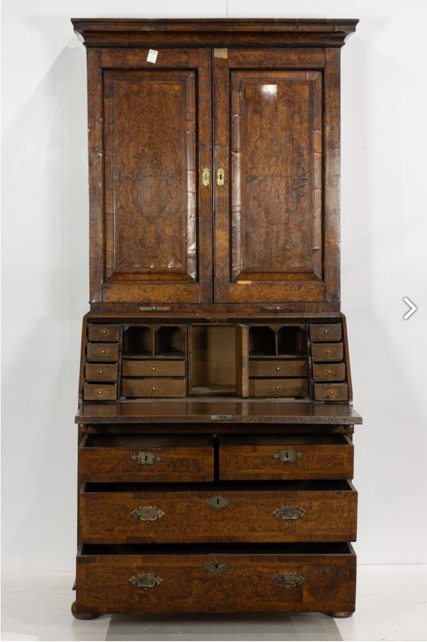 AF5-046: Antique George II Burl Walnut Secretary Bookcase Mid 18th Century