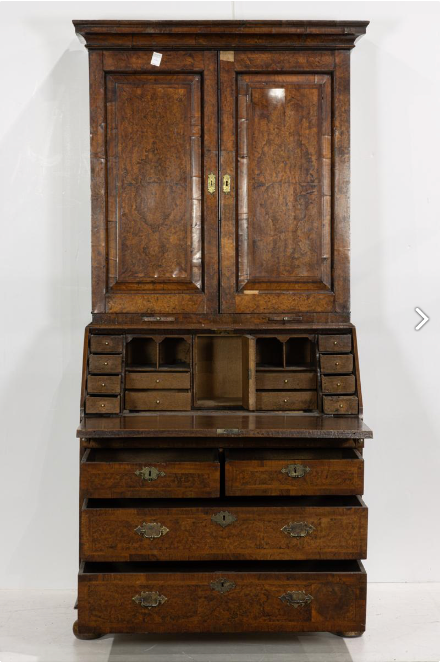 AF5-046: Antique George II Burl Walnut Secretary Bookcase Mid 18th Century