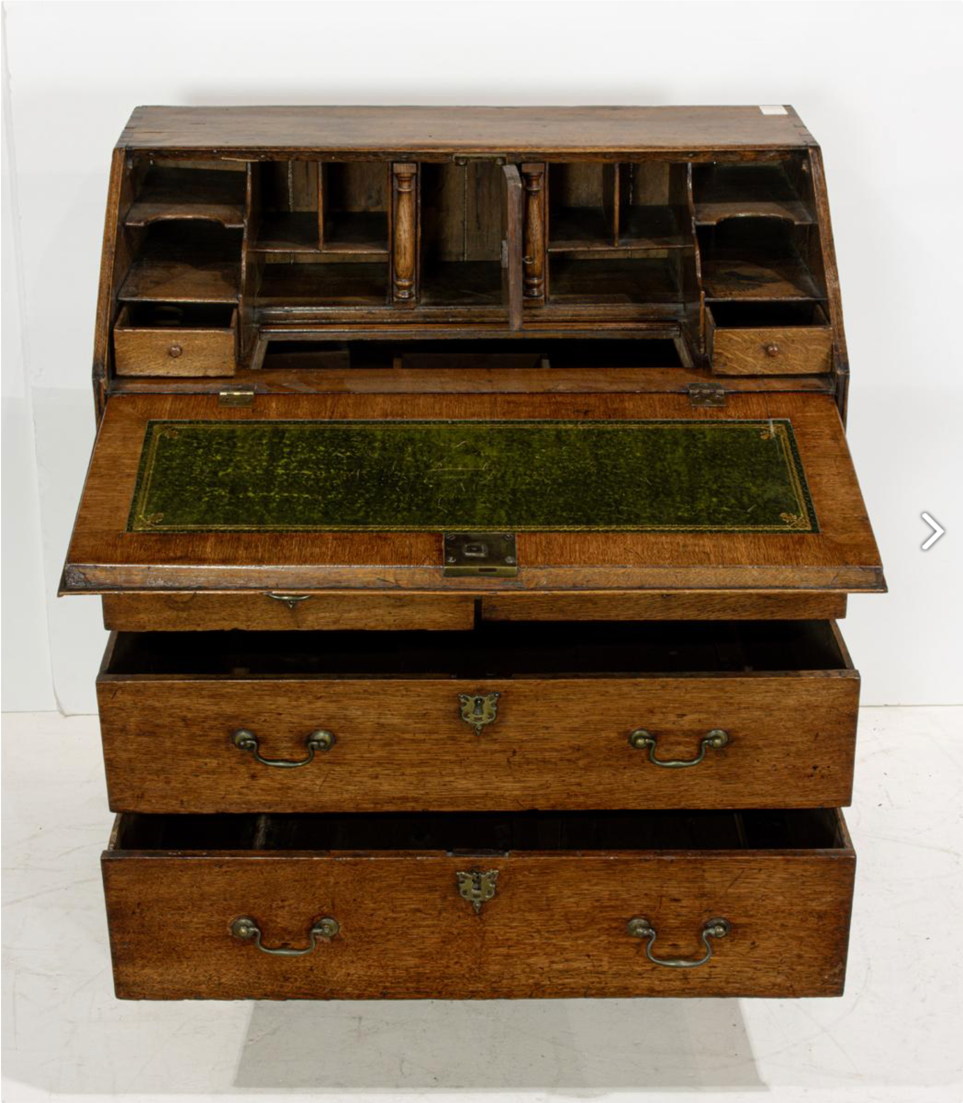 AF5-047: Antique George III Quarter Sawn Oak Slant Front Desk Late 18th Century