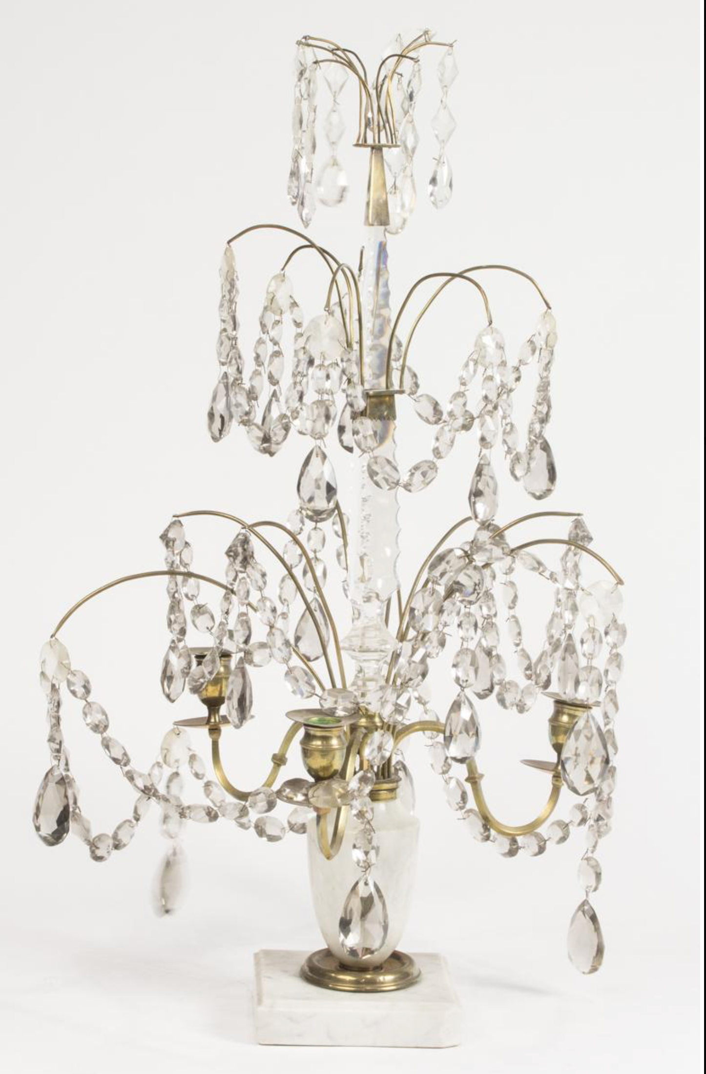 Antique George III Style Brass Cut Glass and Marble Girandole | Wok of Man