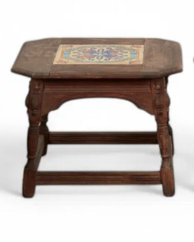 Antique American Arts & Crafts Tile Topped Side Table Circa 1900  | Work of Man
