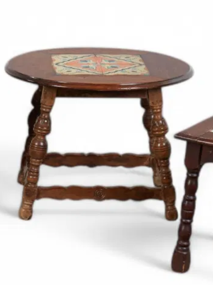 AF1-430: Antique American Arts & Crafts Tile Topped Side Table Circa 1900