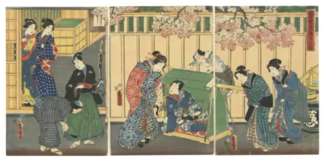 AW10-010: Antique Japanese Ukiyo-e Woodblock Print by Toyokuni III Utagawa Circa 1856