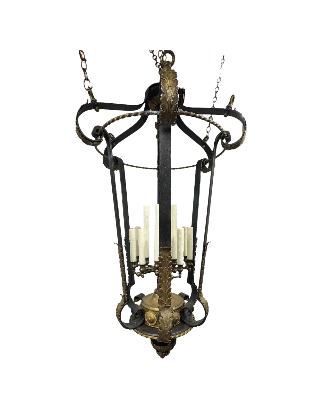 Antique Iron & Brass Gas Pendant Lantern Conversion | Work of Man