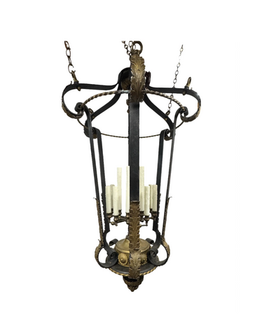 Antique Iron & Brass Gas Pendant Lantern Conversion | Work of Man