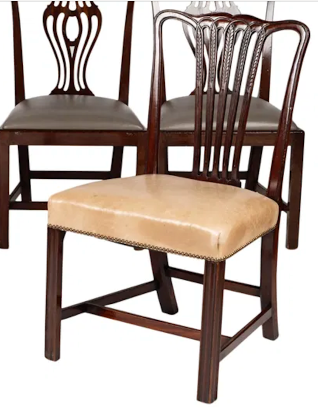 Early 19th Century English Chippendale Style Mahogany Side Chair With Leather Seat | Work of Man
