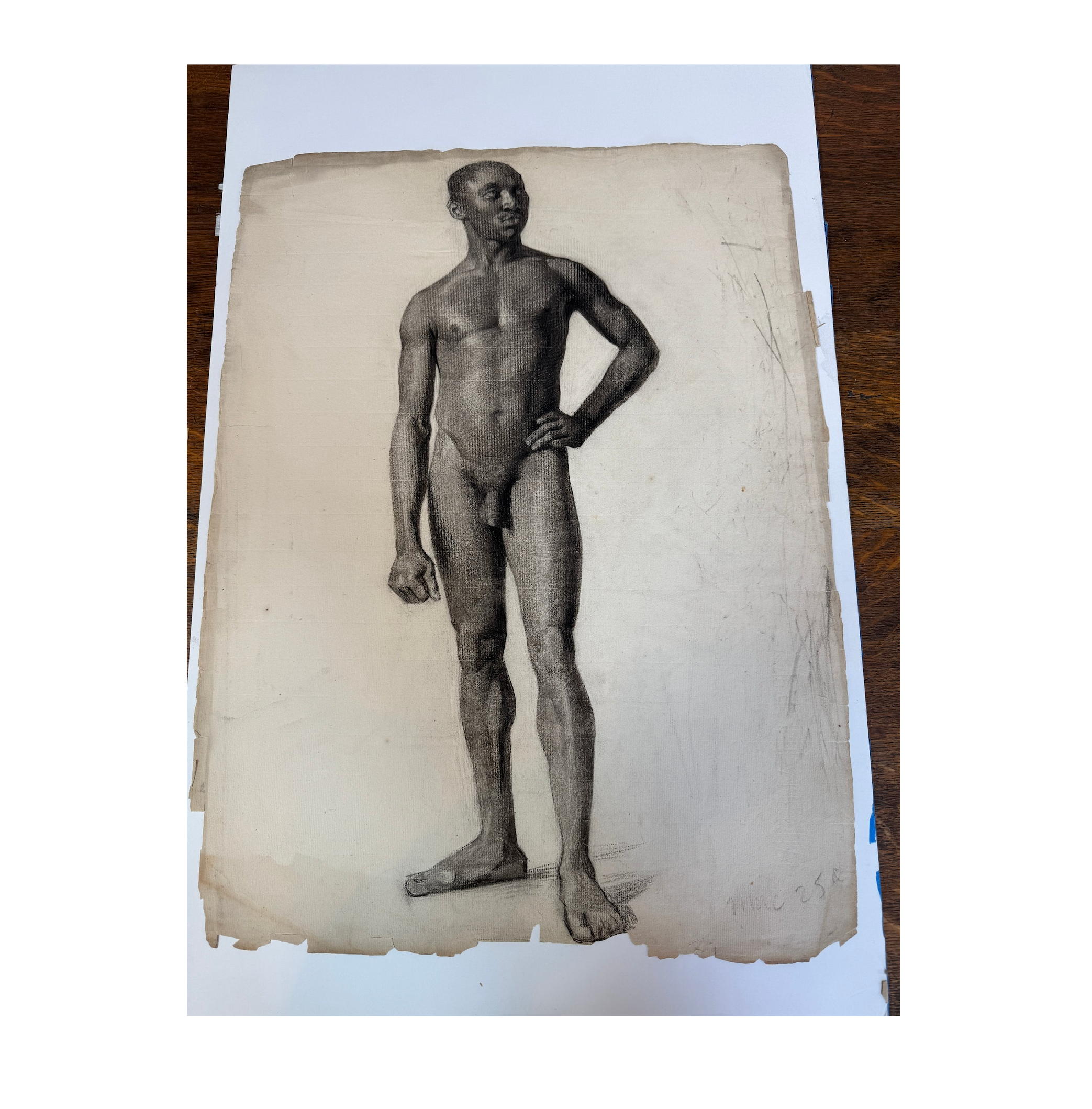 AW6-004: Egbert Cadmus Studio Drawing of a Standing Male - Pencil & Charcoal