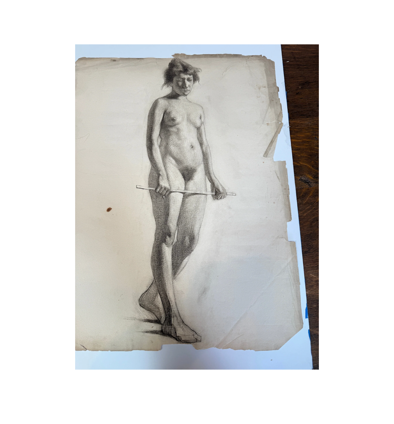 AW6-003 Egbert Cadmus Studio Drawing of a Standing Female - Pencil & Charcoal