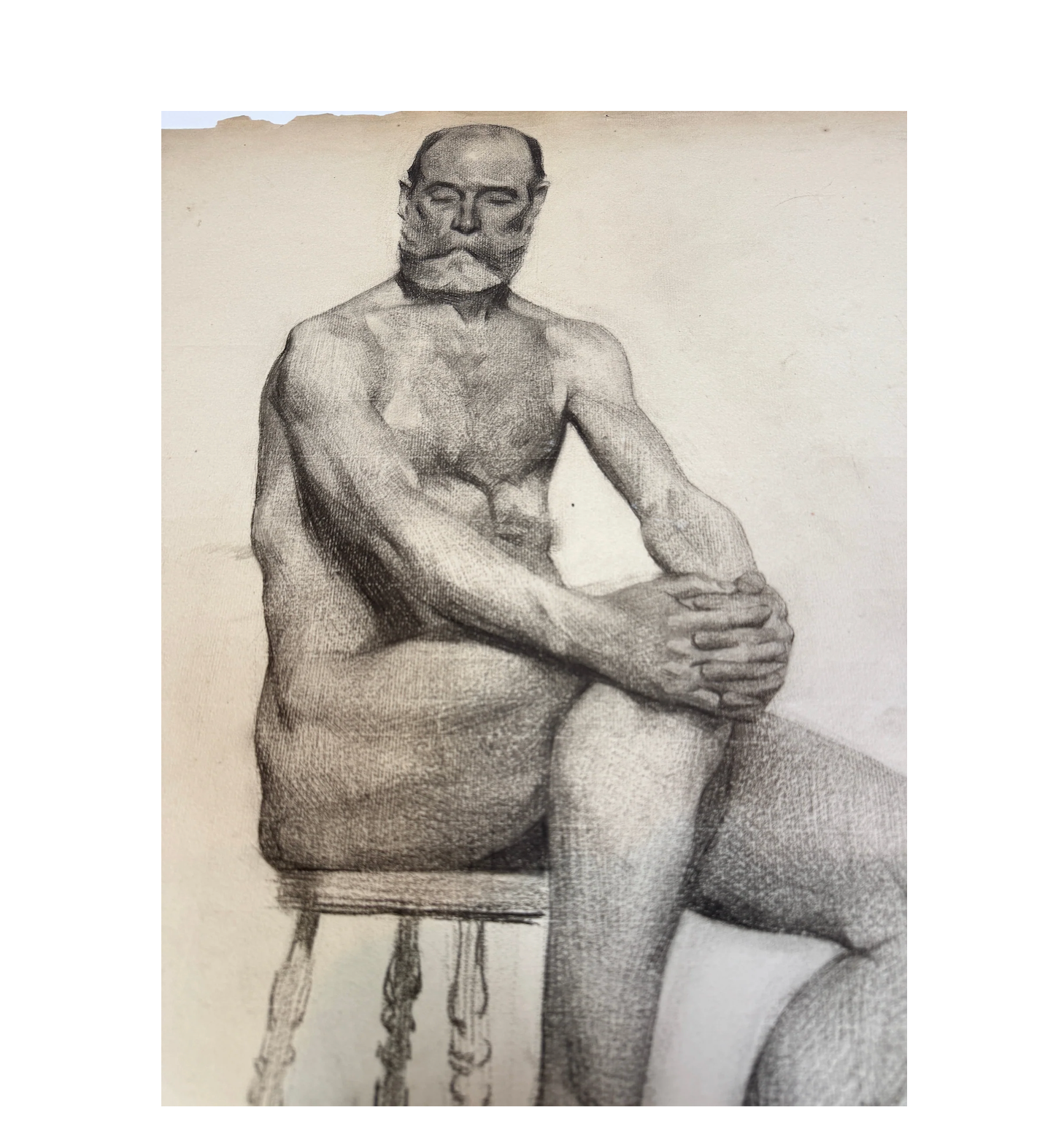 AW6-001: Egbert Cadmus Studio Drawing of a Seated Male - Pencil & Charcoal