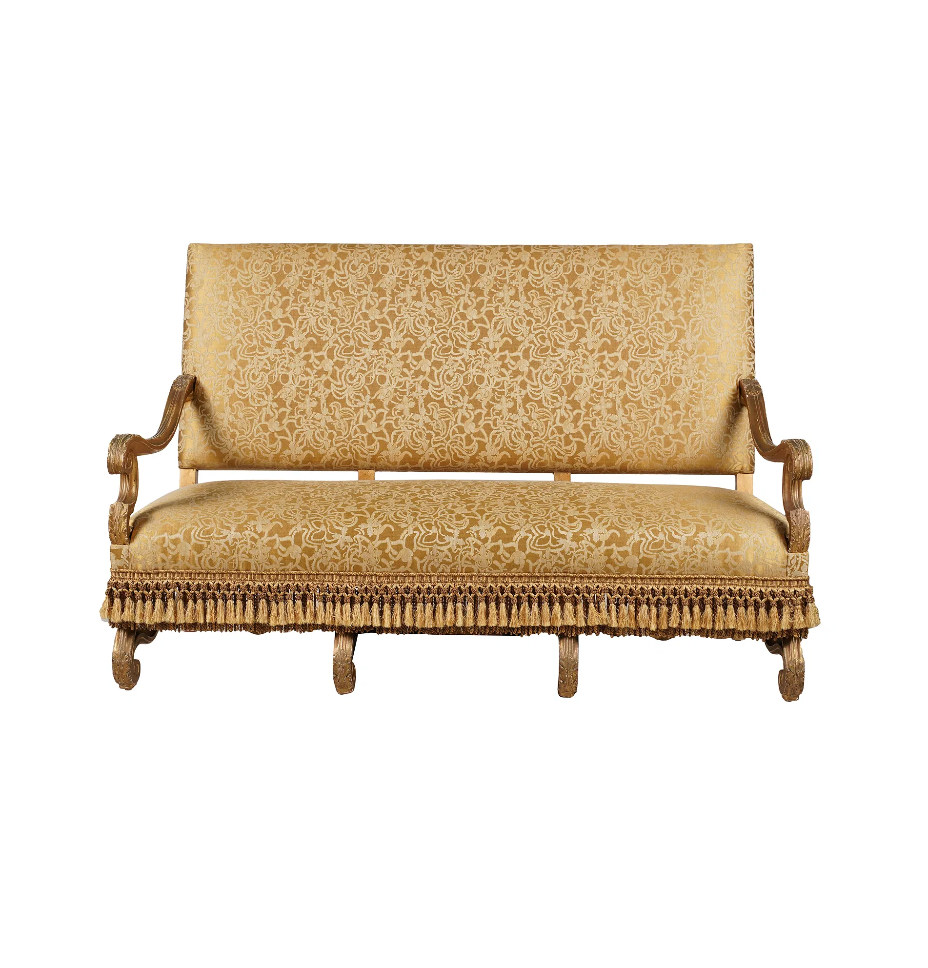 Antique Italian Baroque Giltwood Canape With Fortuny Fabric Late 19th Century | Work of Man