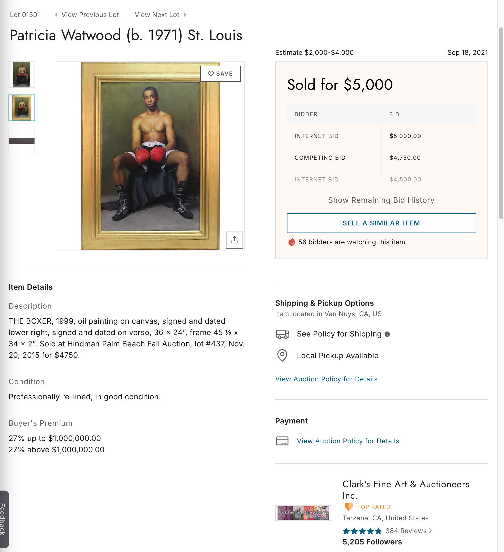 AW969: L. Banaski "The Boxer" Oil on Canvas Painting After Patricia Watwood