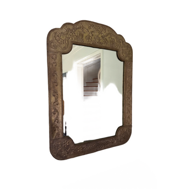 Antique Spanish Colonial Silvered Repousse Brass Mirror Frame | Work of Man