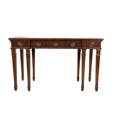 English Edwardian Carved Inlaid Mahogany Serving Table | Work of Man