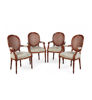 Modern Louis XVI Style Cane Back Fauteuils Set of Four | Work of Man