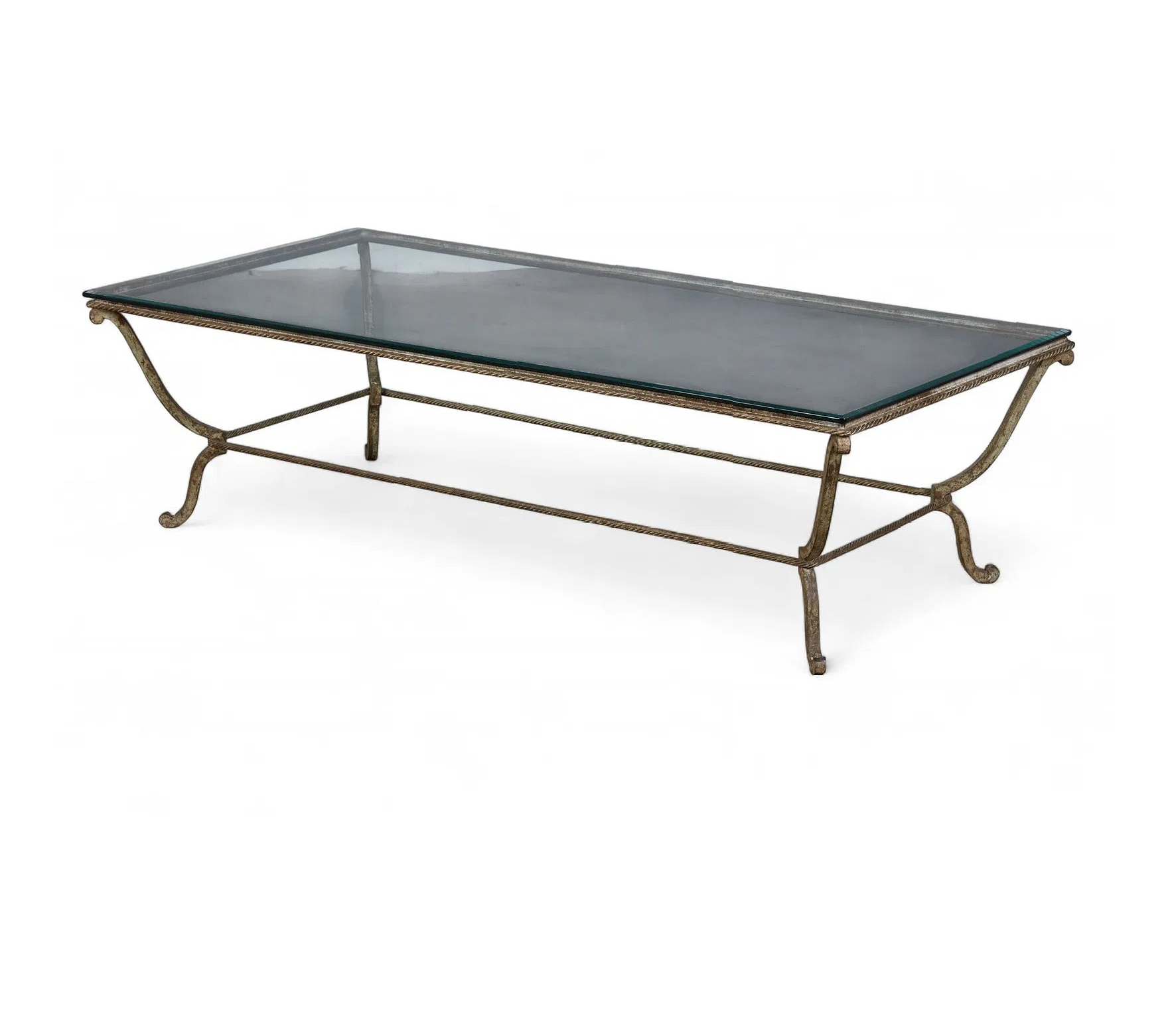 Contemporary Hand Forged Wrought Iron Coffee Table With Glass Top | Work of Man