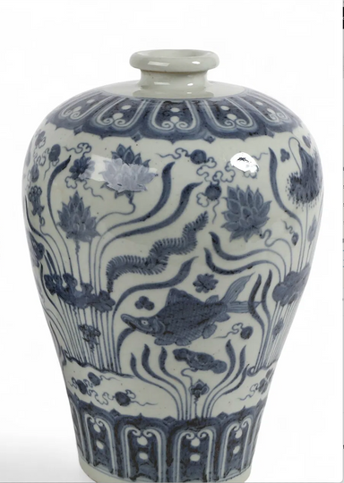  Chinese Blue and White Glazed Meiping Porcelain Vase | Work of Man