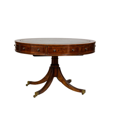 Antique English Regency Yew Wood Drum Rent Table Circa 1920's | Work of Man