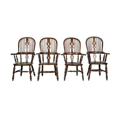 Antique Yew Wood & Elm American Sack Back Windsor Armchairs Set of Four Mid 19th Century | Work of Man