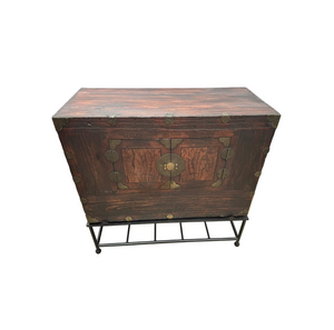 AF3-177: Antique Pair of Korean Elmwood Medicine Chests on Later Iron Stands