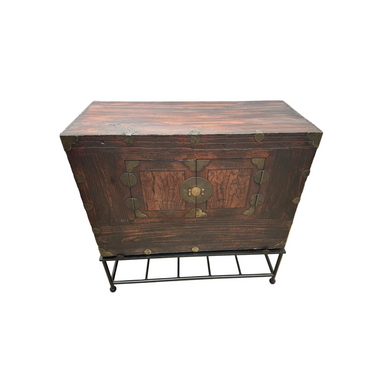 Antique Pair of Korean Elmwood Medicine Chests on Later Iron Stands | Work of Man