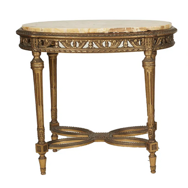 Antique Louis XVI Carved Gilt Wood Marble Top Oval Salon Table  | Work of Man