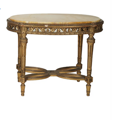 Antique Louis XVI Carved Gilt Wood Marble Top Oval Salon Side Table Late 19th Century | Work of Man
