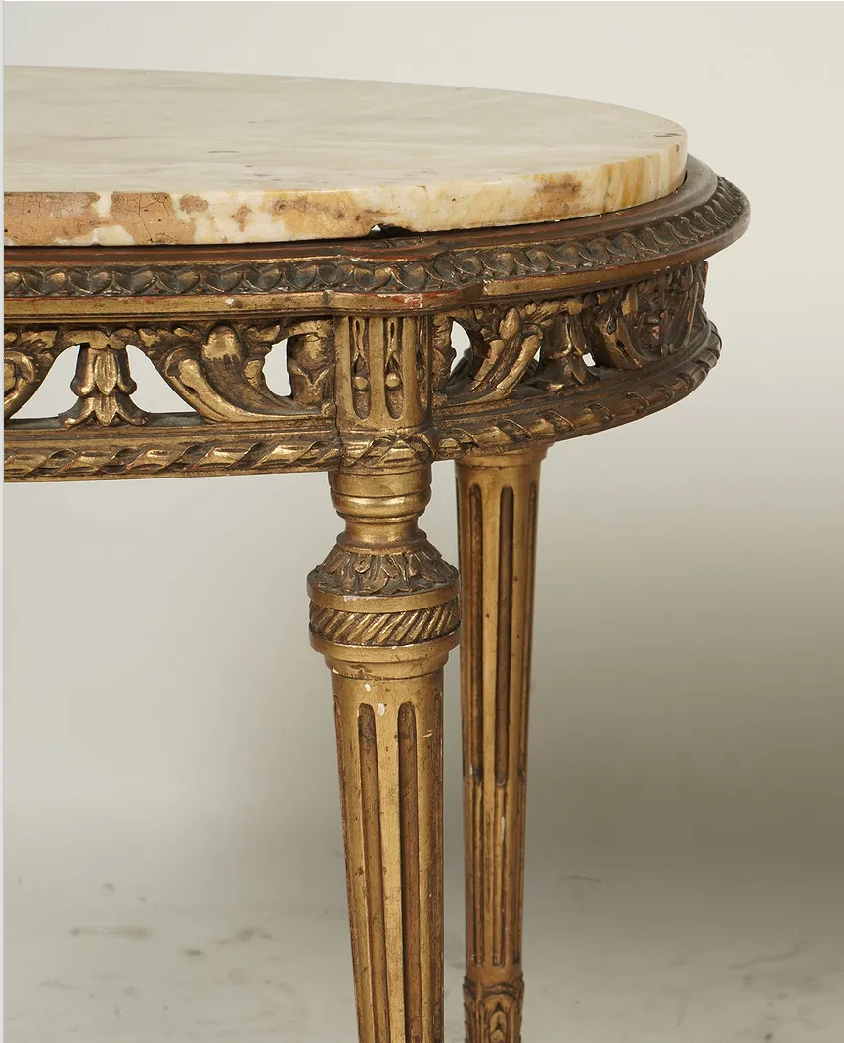AF1-179: Antique Louis XVI Carved Gilt Wood Marble Top Oval Salon Side Table Late 19th Century