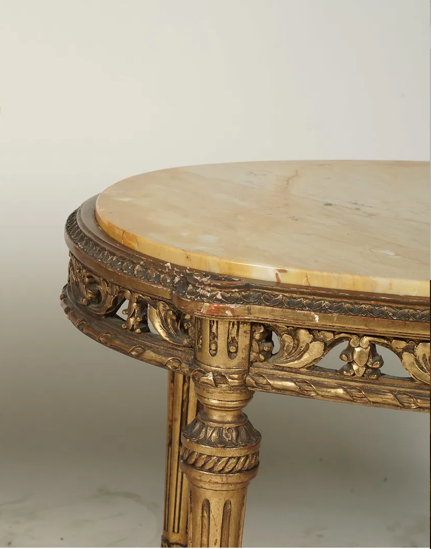 AF1-180: Antique Louis XVI Carved Gilt Wood Marble Top Oval Salon Side Table Late 19th Century