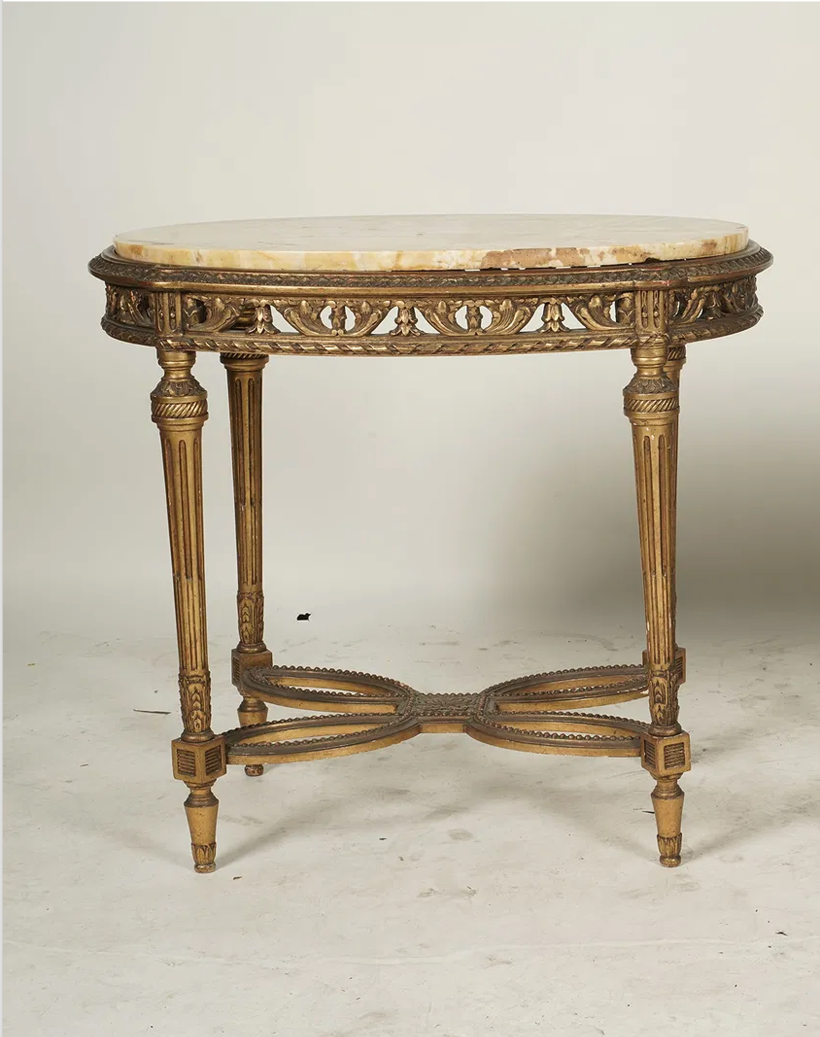 AF1-179: Antique Louis XVI Carved Gilt Wood Marble Top Oval Salon Side Table Late 19th Century