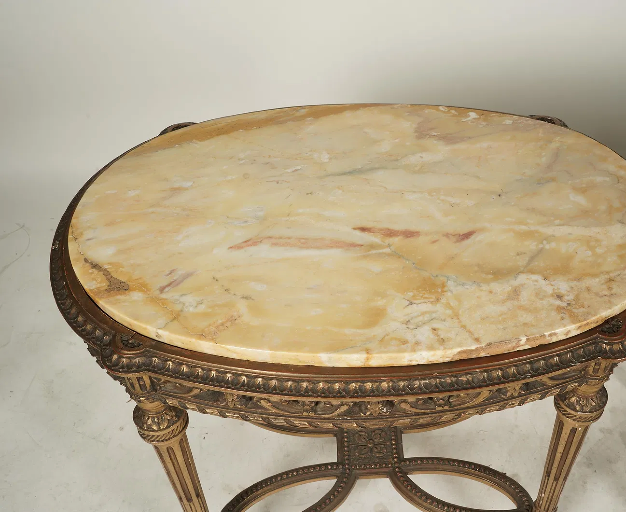 AF1-179: Antique Louis XVI Carved Gilt Wood Marble Top Oval Salon Side Table Late 19th Century