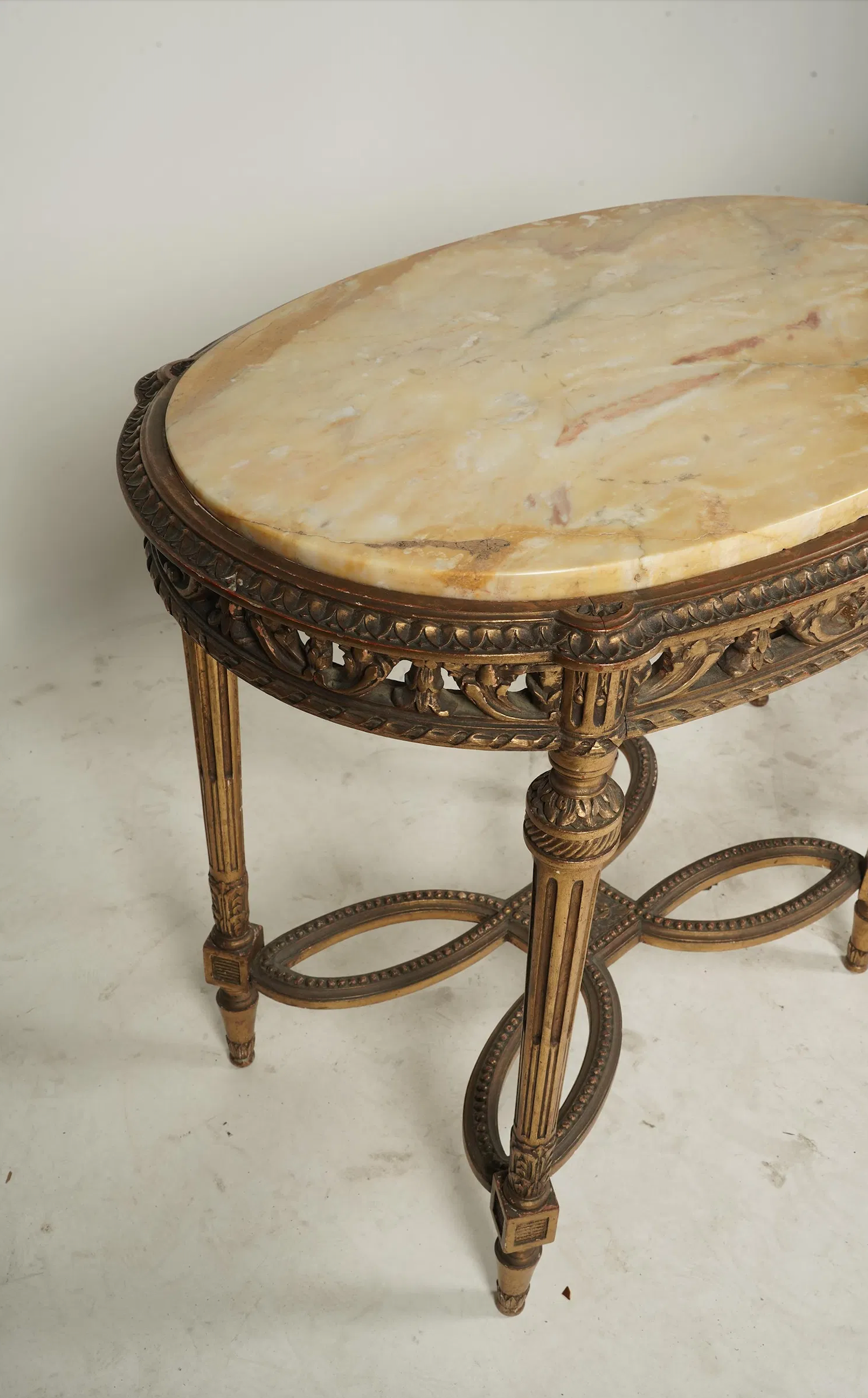AF1-179: Antique Louis XVI Carved Gilt Wood Marble Top Oval Salon Side Table Late 19th Century