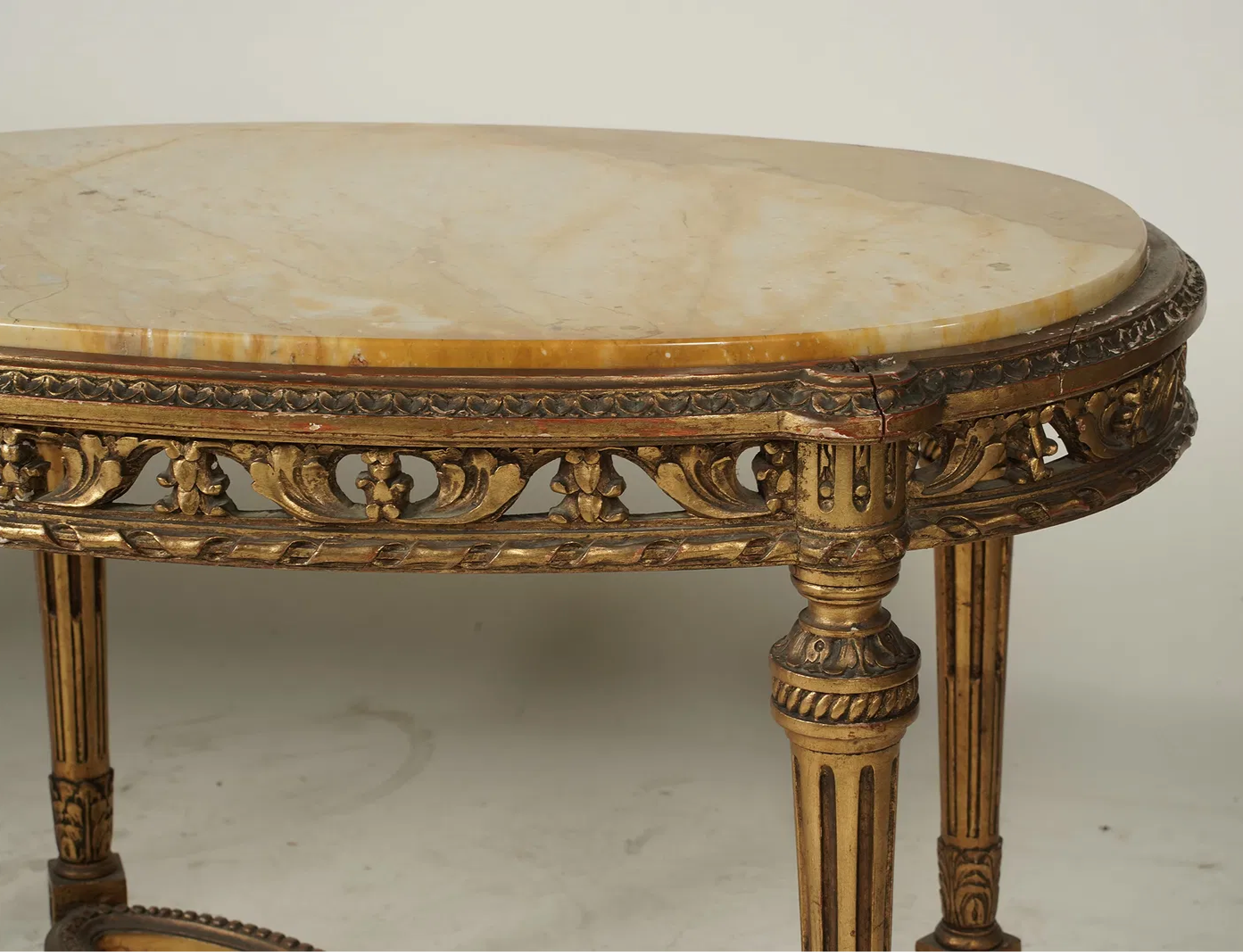 AF1-180: Antique Louis XVI Carved Gilt Wood Marble Top Oval Salon Side Table Late 19th Century