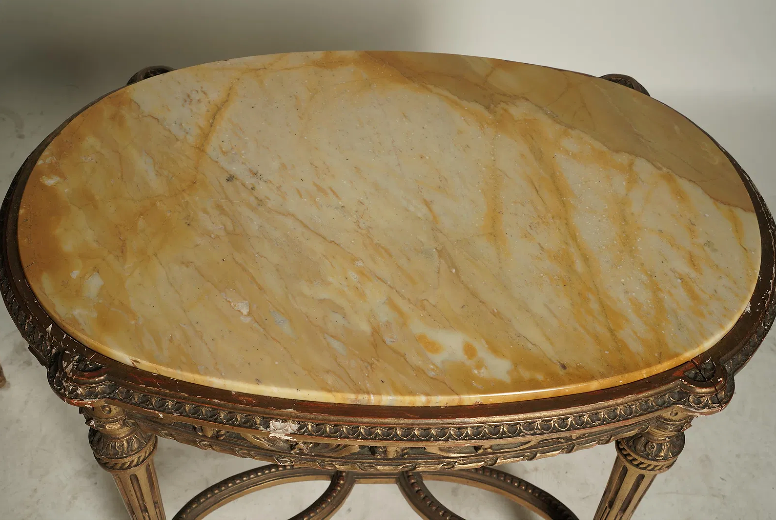 AF1-180: Antique Louis XVI Carved Gilt Wood Marble Top Oval Salon Side Table Late 19th Century