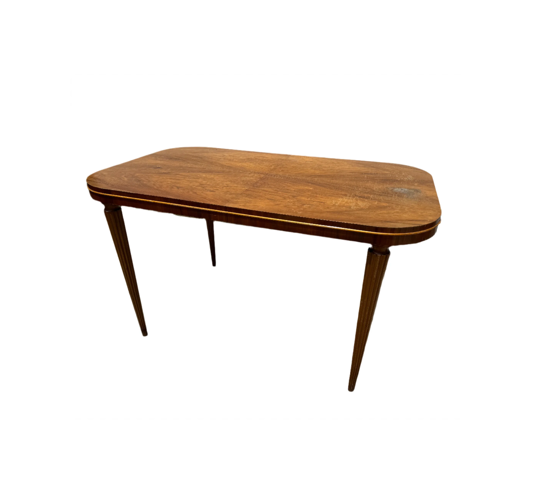AF1-096: Vintage Moderne Walnut Dining Table With Swirl Walnut Bookmatched Veneer Top