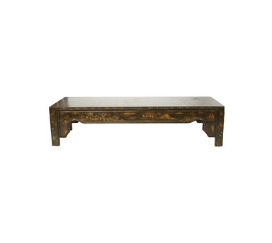 Antique Chinoiserie Black Lacquered Table Reduced to Coffee Table Height | Work of Man
