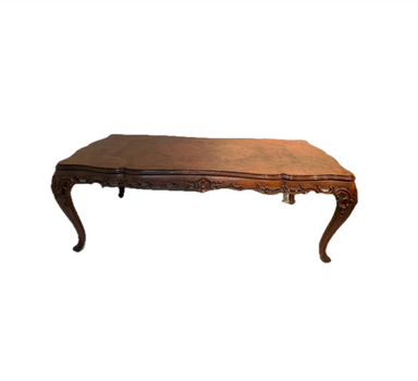 Antique French Louis XV Style Beechwood and Burl Walnut Highly Carved Dining Table Late 19th Century | Work of Man