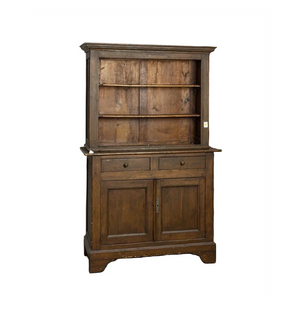 AF3-048: Antique American Colonial Style Dark Stained Pine Hutch - Cupboard - Bookcase Cabinet Mid 19th Century