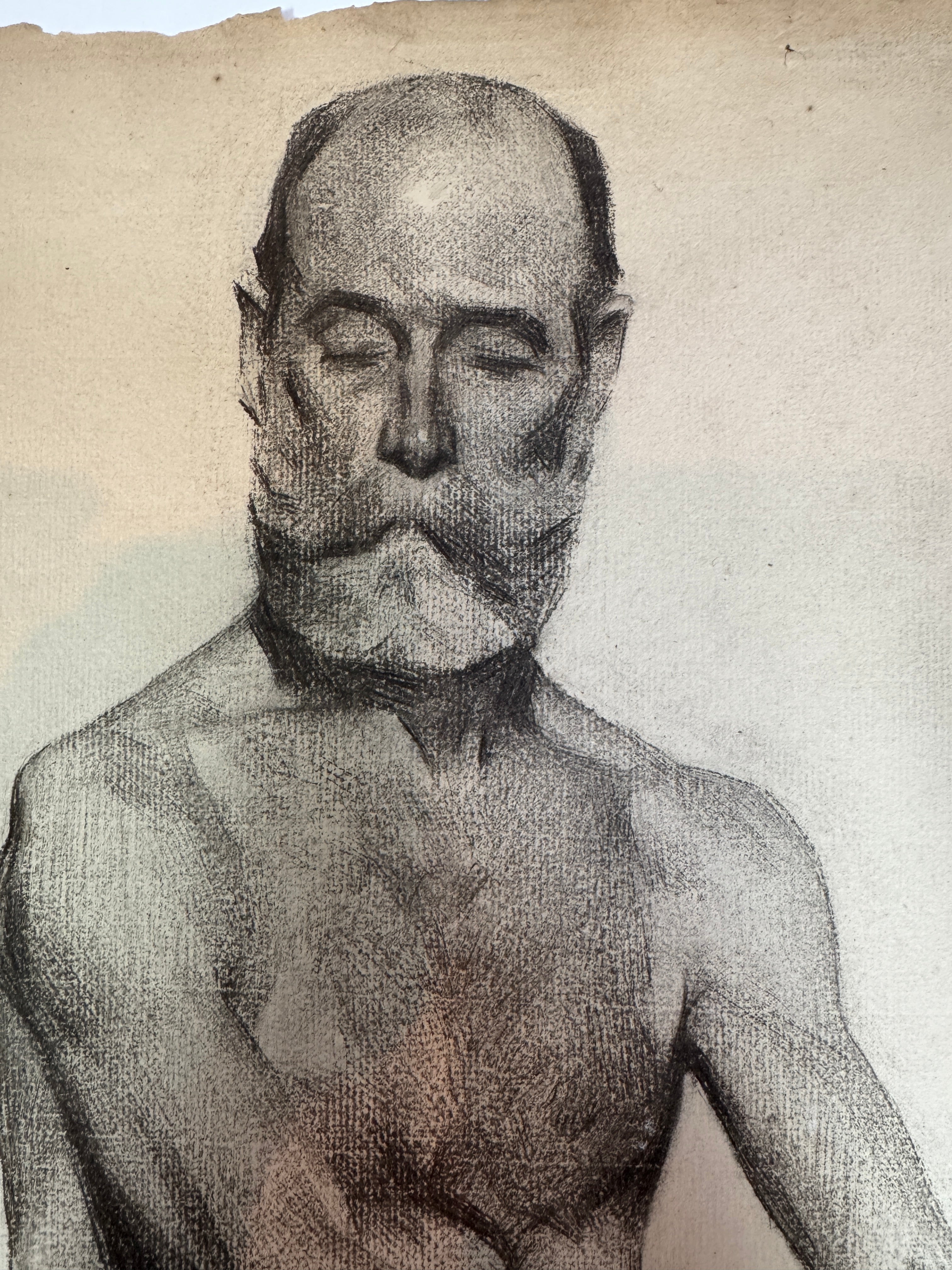 AW6-001: Egbert Cadmus Studio Drawing of a Seated Male - Pencil & Charcoal