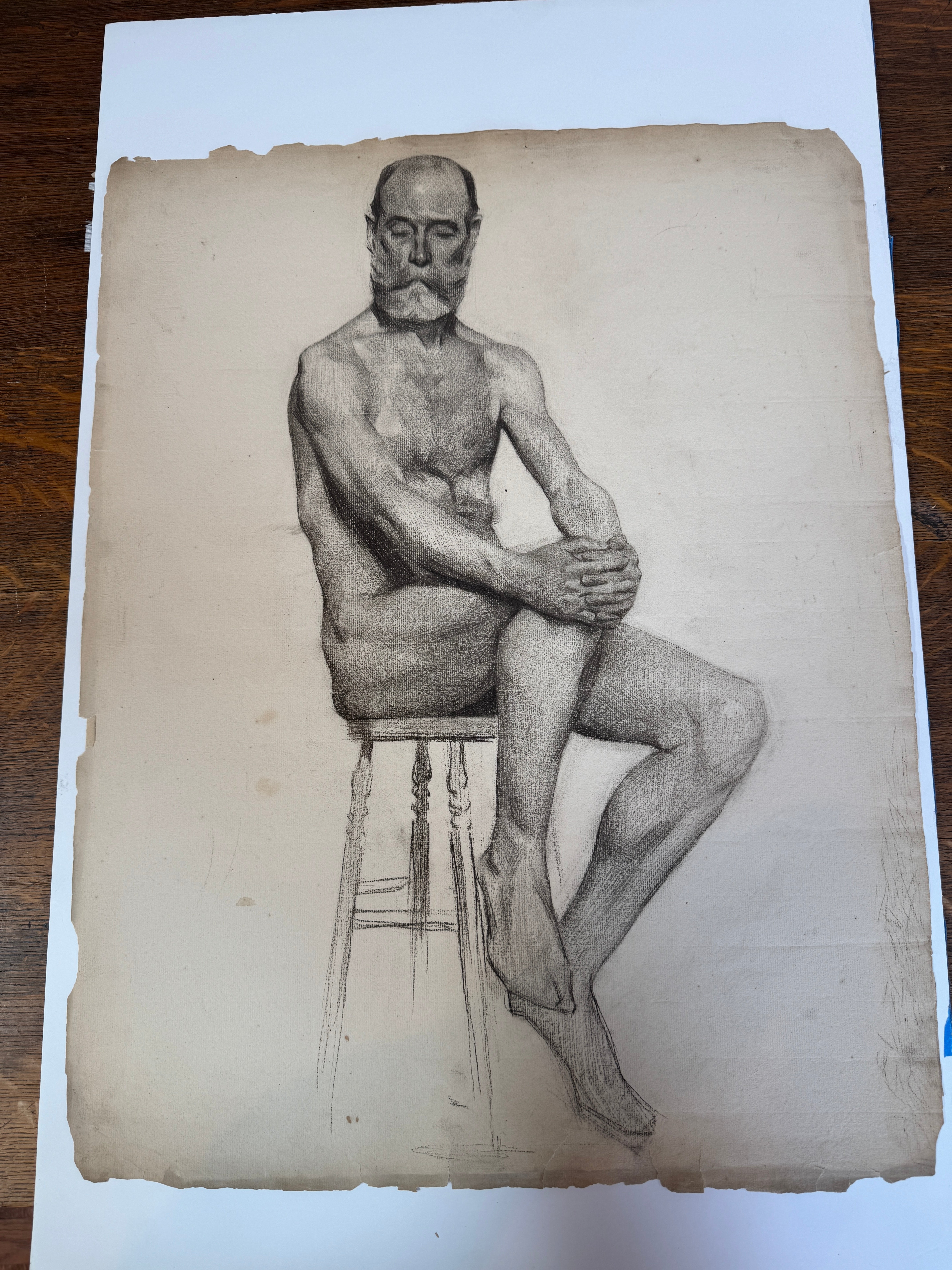 AW6-001: Egbert Cadmus Studio Drawing of a Seated Male - Pencil & Charcoal